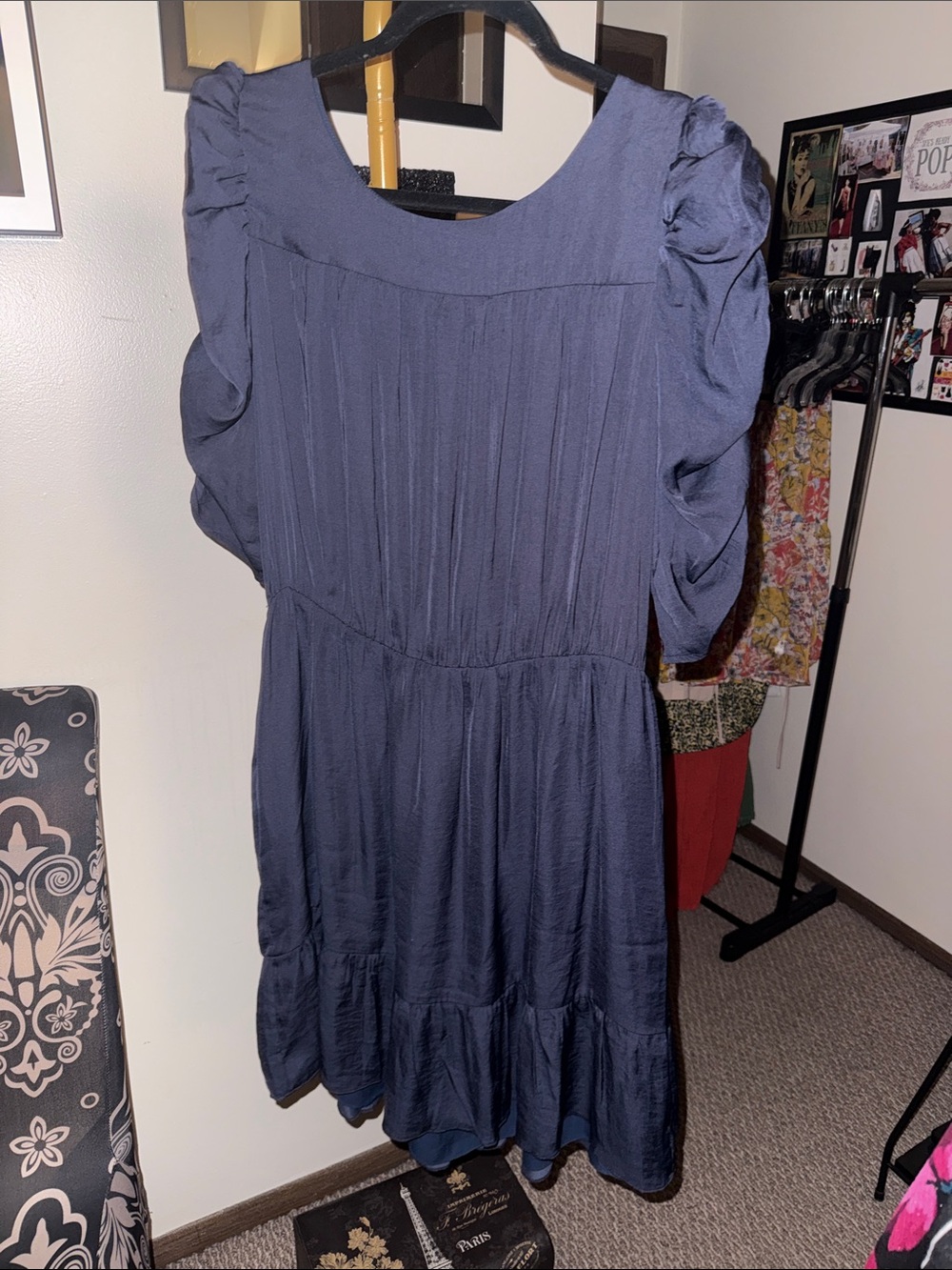Sugarlips Navy Blue Puff Sleeve Tiered Dress